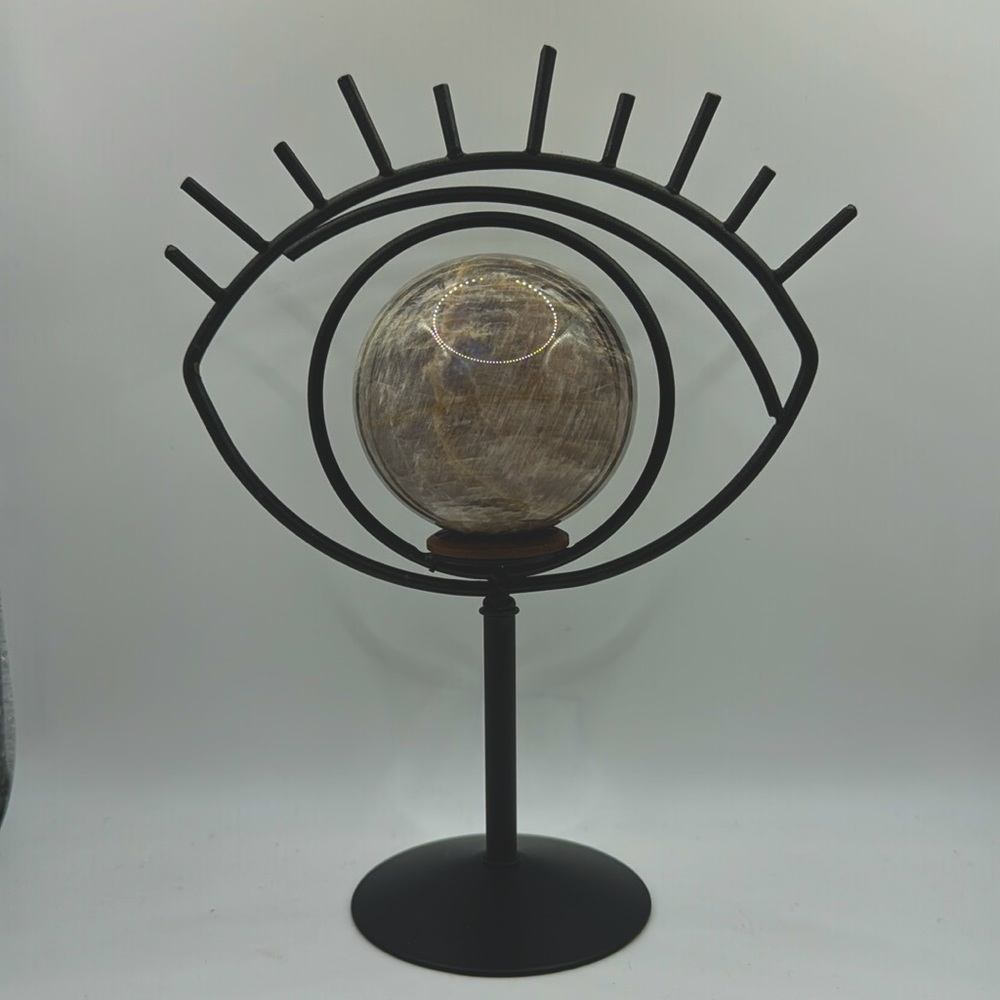 Black Moonstone Sphere with Evil Eye Stand
